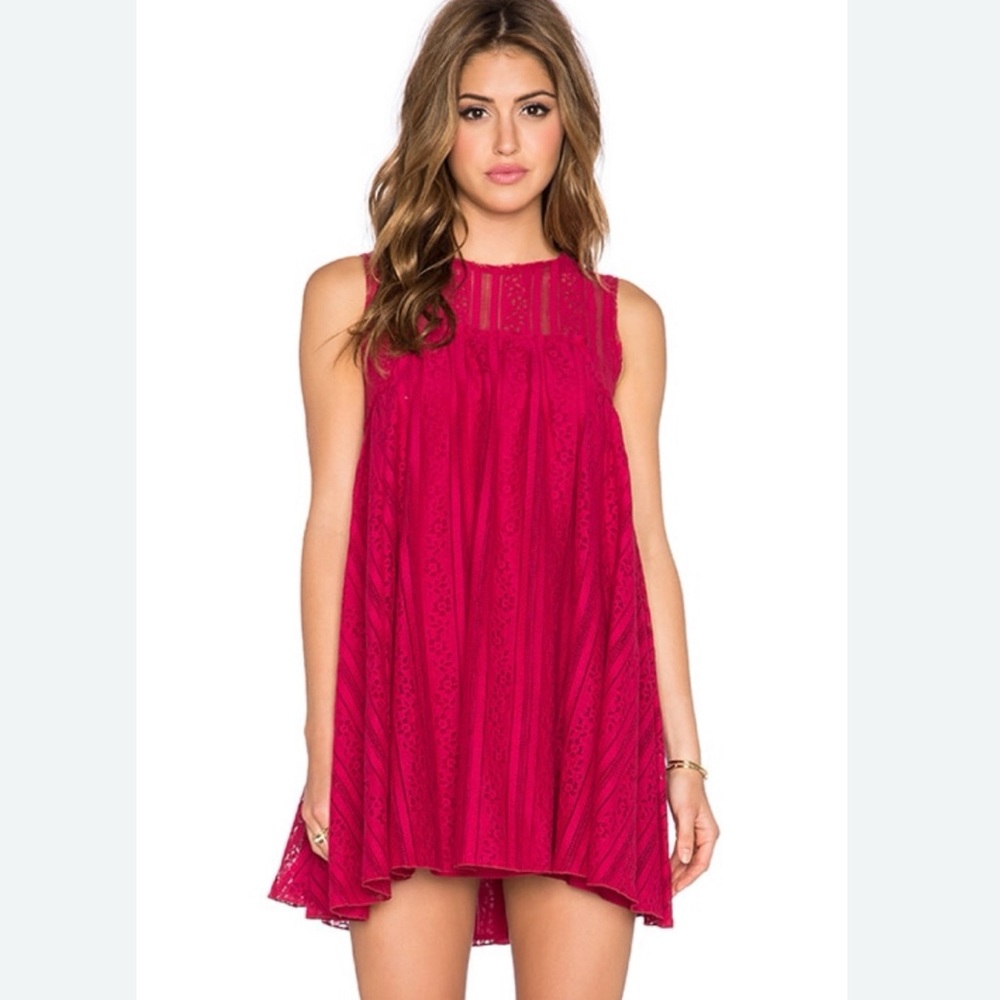 Free People Tu Es La Ruby Red Swing Mini Dress Medium